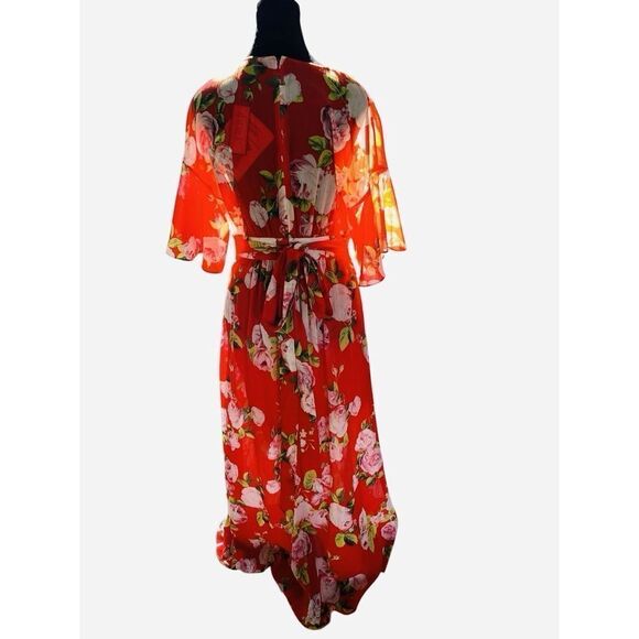 NWT BCBGMAXAZRIA Scarlet Rose Bloom Kimono Deep V Maxi Dress Women’s 6/S - Picture 11 of 16